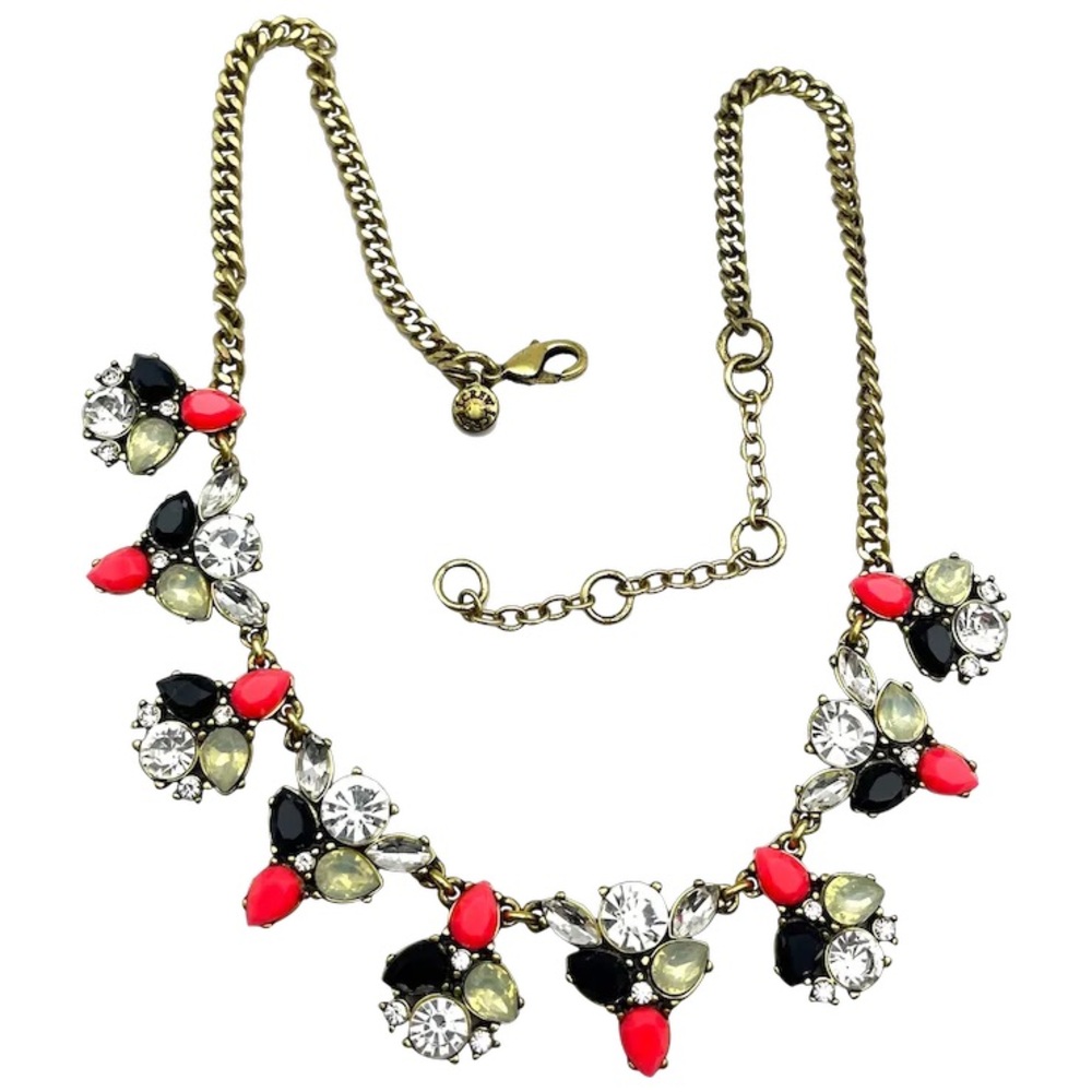 J crew rhinestone cluster necklace with heavy gold/brass chain and solid clasp